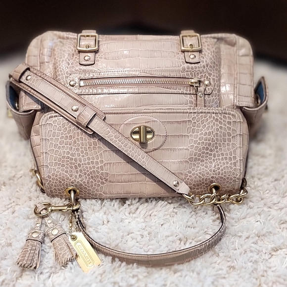 COACH Sydney Embossed Exotic Croc Flap Satchel Limited Edition Pearl RARE 14615 - Picture 5 of 16